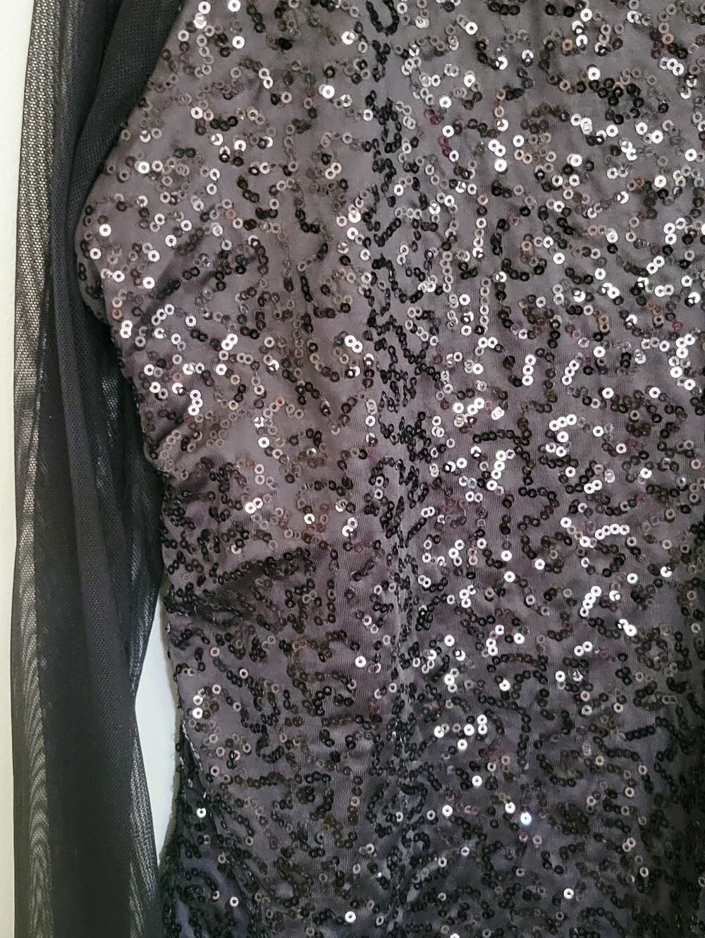 Black Sequin Costume with Mesh Sleeves